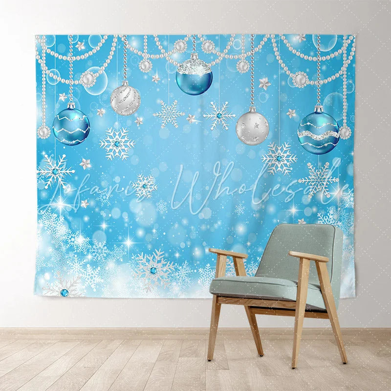 Lofaris Blue Snowflakes With Christmas Balls Holiday Backdrop