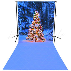 Lofaris Blue Snowy Christmas Tree Winter Photo Backdrop?