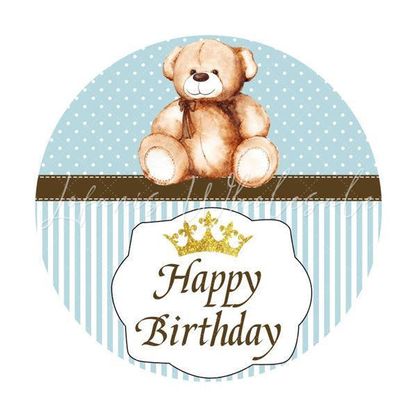 Lofaris Blue Stripe And Teddy Bear Crown Round Birthday Backdrop