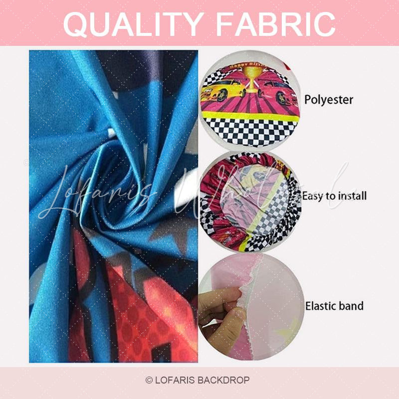 Lofaris Blue Stripes And Ballon Circle Happy Birthday Backdrop