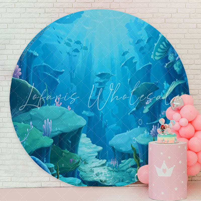 Lofaris Blue Underwater World Round Birthday Party Backdrop