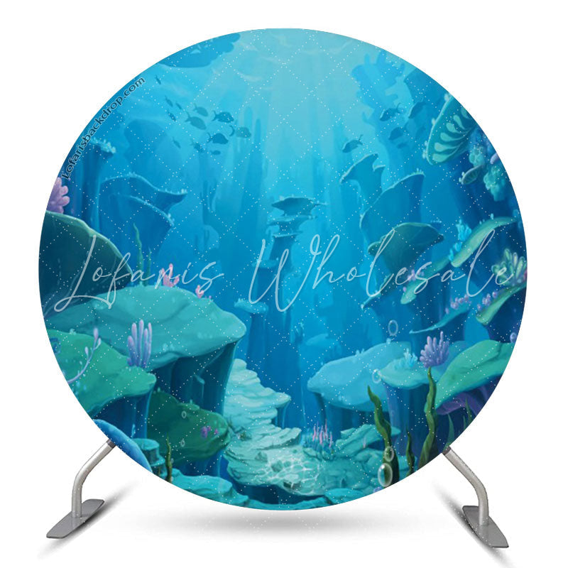 Lofaris Blue Underwater World Round Birthday Party Backdrop