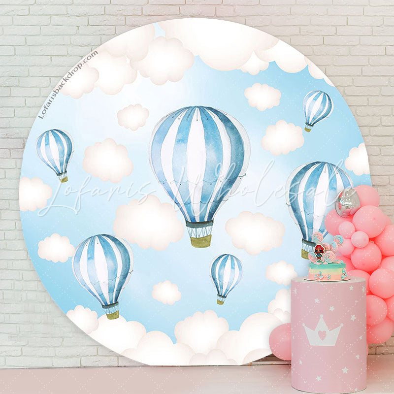 Lofaris Blue White Airballoon Round Baby Shower Backdrop