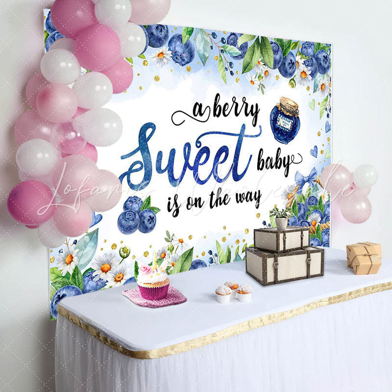 Lofaris Blueberry Jam Leaves Floral Baby Shower Backdrop
