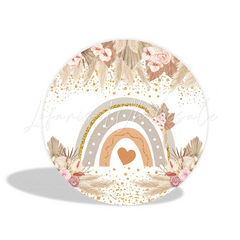 Boho Flora Rainbow Birthday Baby Shower Party Round Backdrop Cover Plinth Cylinder Pedestal Cover