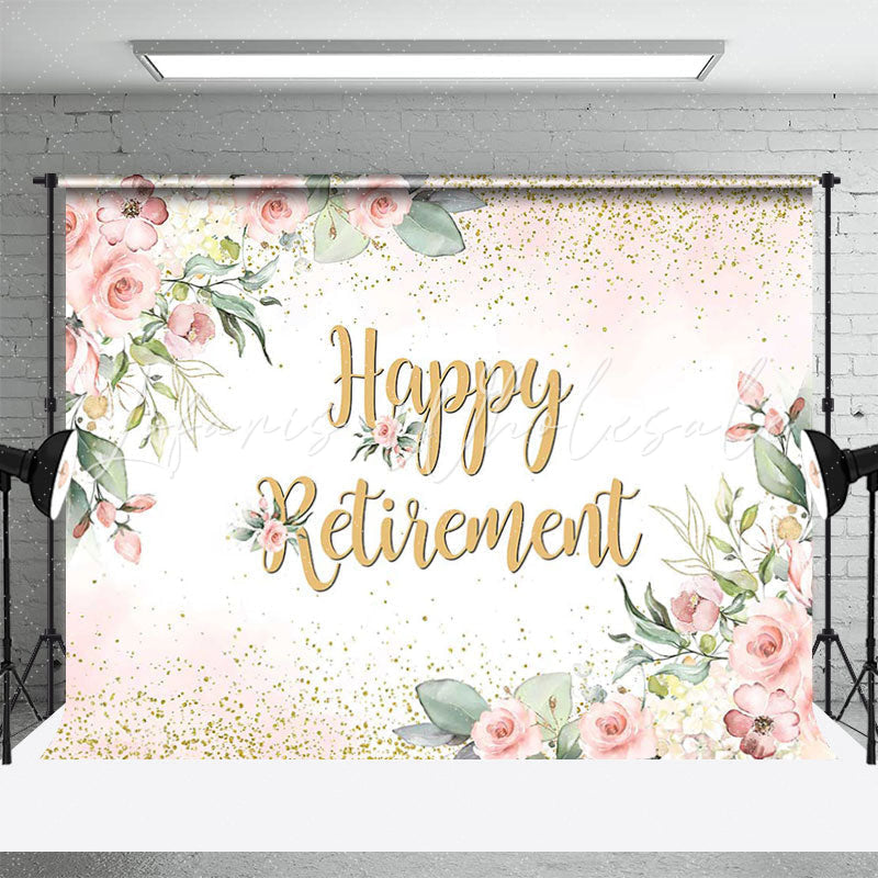 Lofaris Boho Floral Gold Happy Retirement Party Backdrop