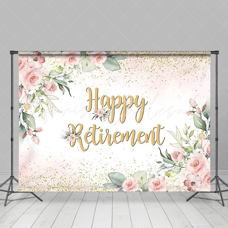 Lofaris Boho Floral Gold Happy Retirement Party Backdrop