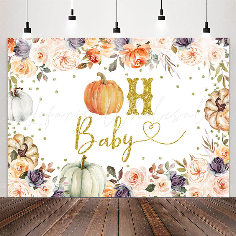 Lofaris Boho Floral Pumpkin Glitter Oh Baby Shower Backdrop