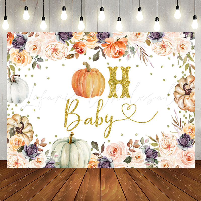 Lofaris Boho Floral Pumpkin Glitter Oh Baby Shower Backdrop