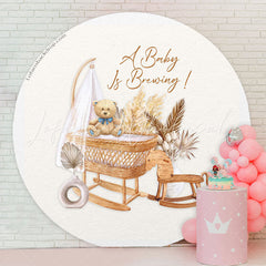 Lofaris Boho Teddy Bear Cradle Baby Shower Round Backdrop