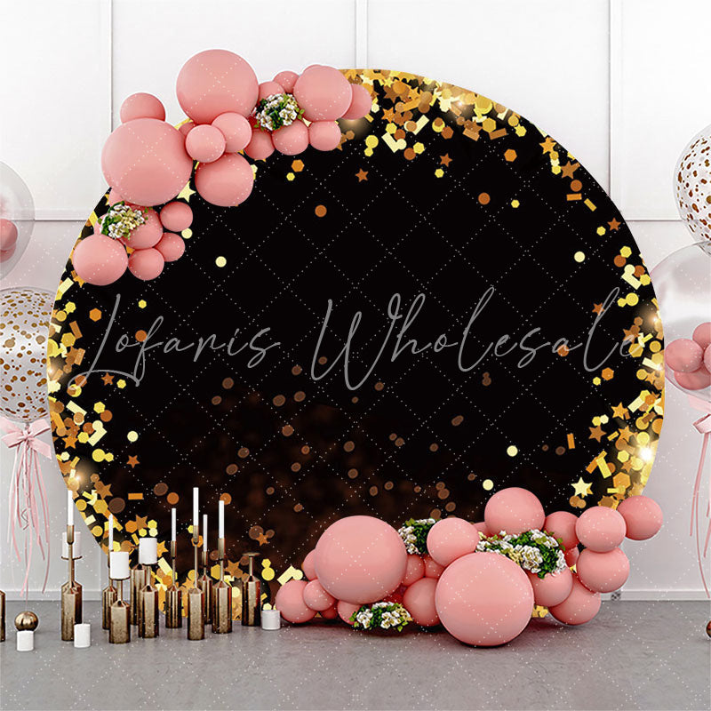 Lofaris Bokeh Golden Glitter Black Round Party Backdrop