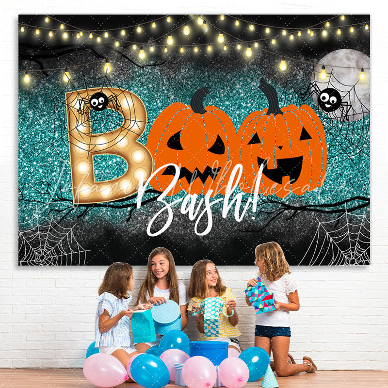 Lofaris Boo Bash Pumpkin Green Bokeh Halloween Party Backdrop