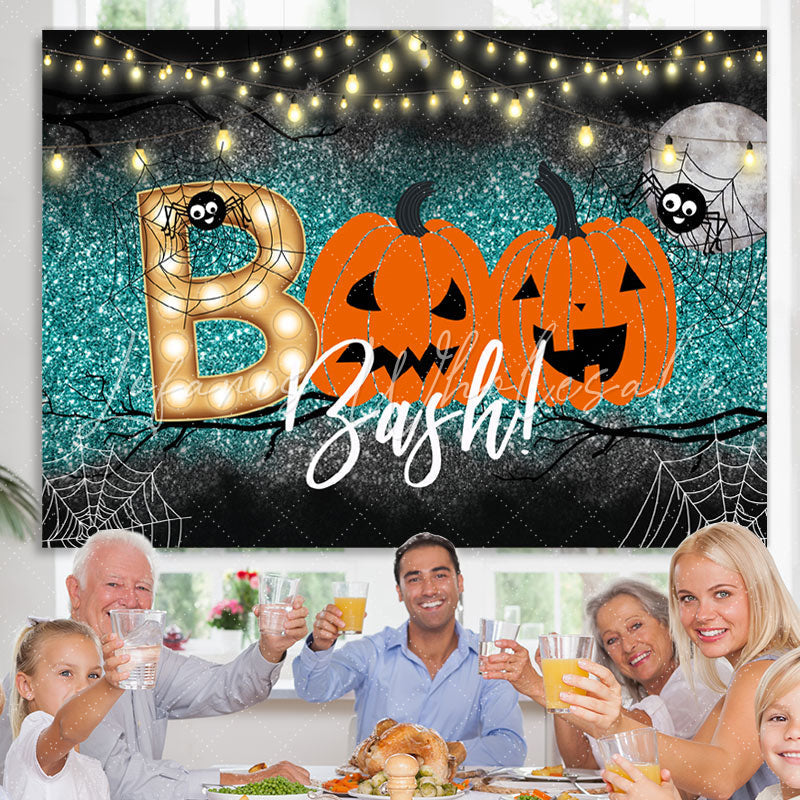 Lofaris Boo Bash Pumpkin Green Bokeh Halloween Party Backdrop