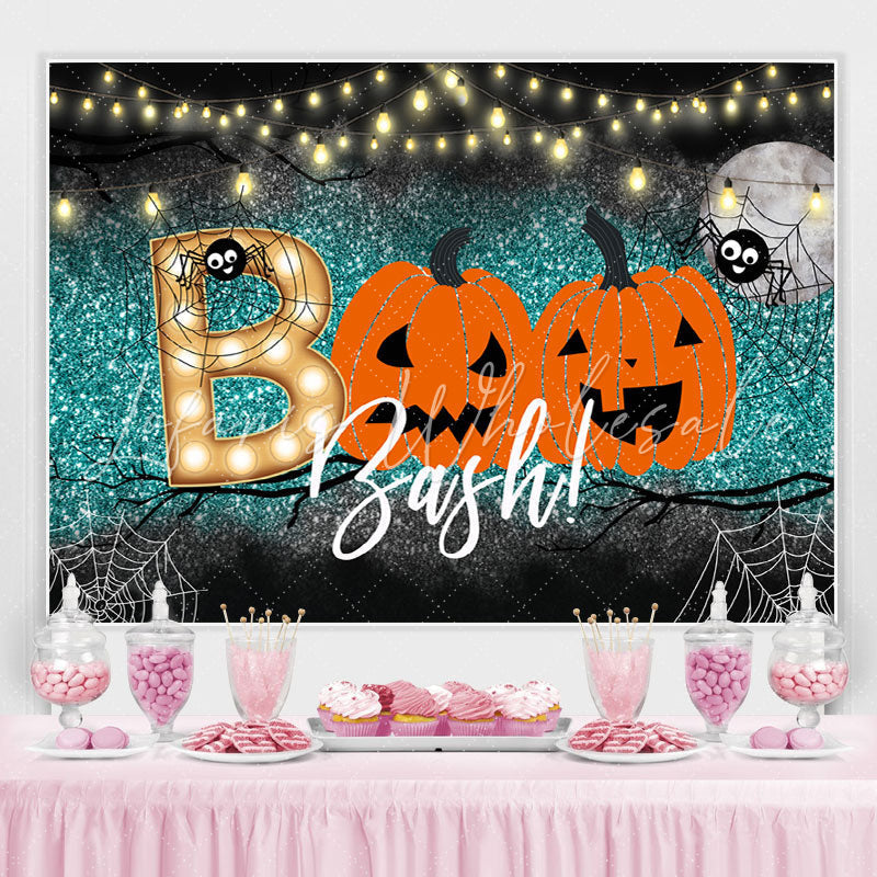 Lofaris Boo Bash Pumpkin Green Bokeh Halloween Party Backdrop