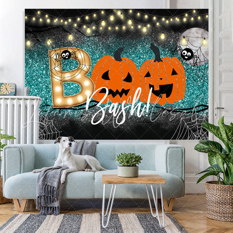 Lofaris Boo Bash Pumpkin Green Bokeh Halloween Party Backdrop