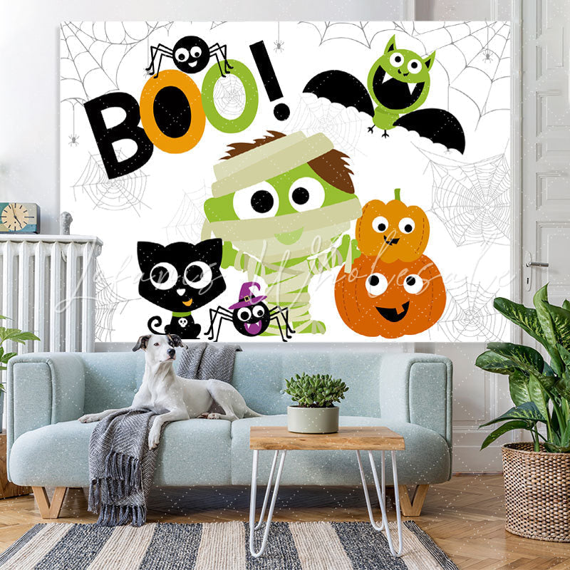 Lofaris Boo! Cute Zombies and Ghosts Halloween Party Backdrop