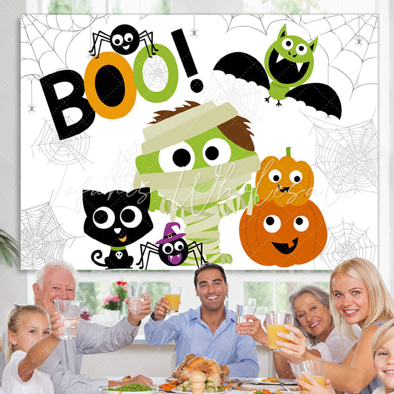 Lofaris Boo! Cute Zombies and Ghosts Halloween Party Backdrop