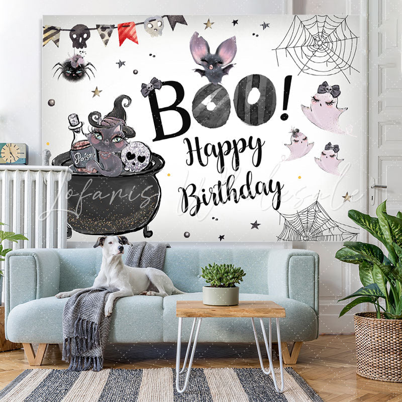 Lofaris Boo! Halloween Themed Birthday Party Backdrop for Girls