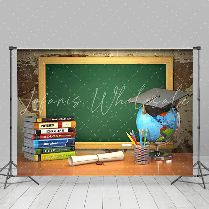 Lofaris Book globe and green blackboard back to school backdrop