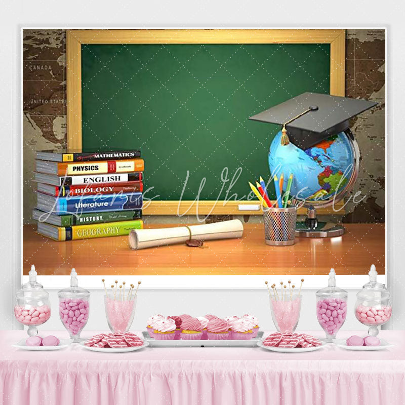 Lofaris Book globe and green blackboard back to school backdrop