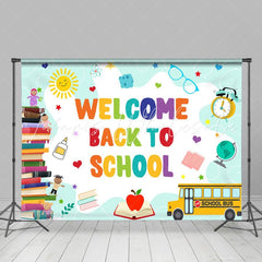 Lofaris Books Bus Apple Welcome Back to School Backdrop