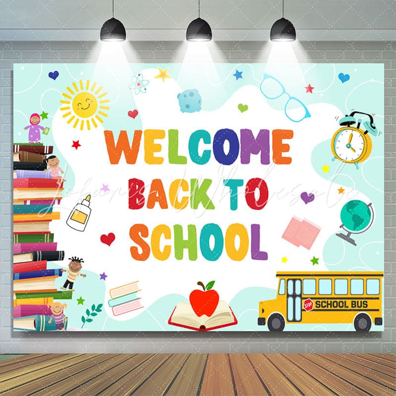 Lofaris Books Bus Apple Welcome Back to School Backdrop