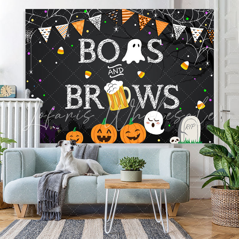 Lofaris Boos and Brows Pumpkin Cute Halloween Party Backdrop