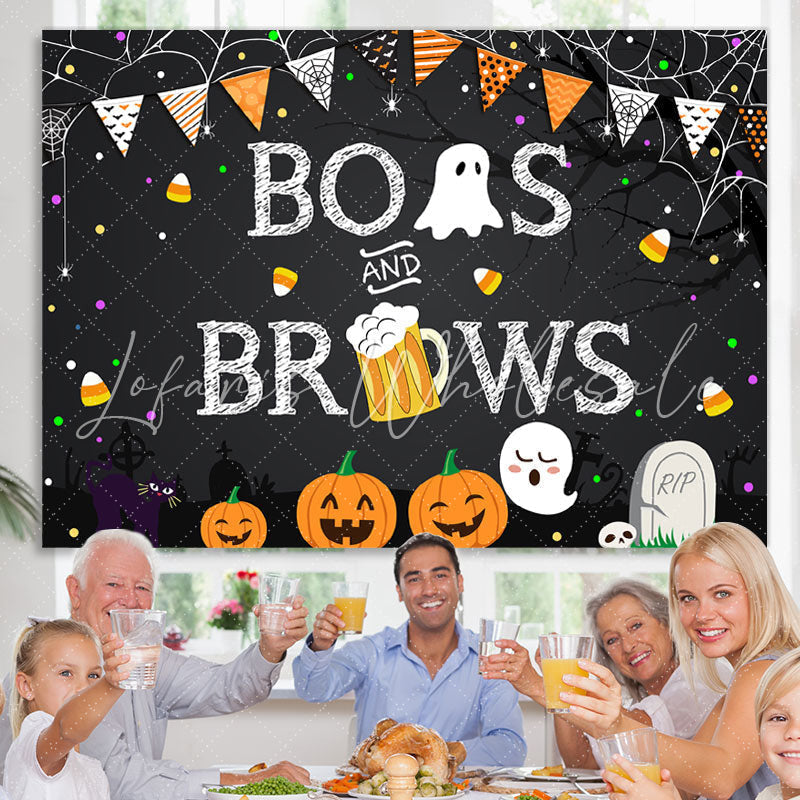 Lofaris Boos and Brows Pumpkin Cute Halloween Party Backdrop