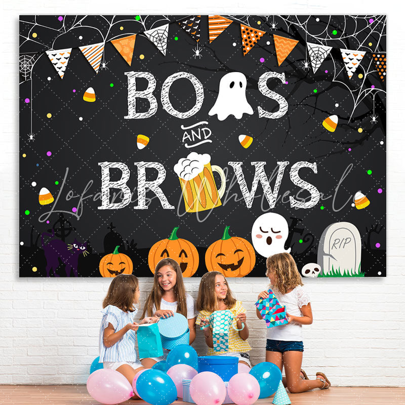 Lofaris Boos and Brows Pumpkin Cute Halloween Party Backdrop