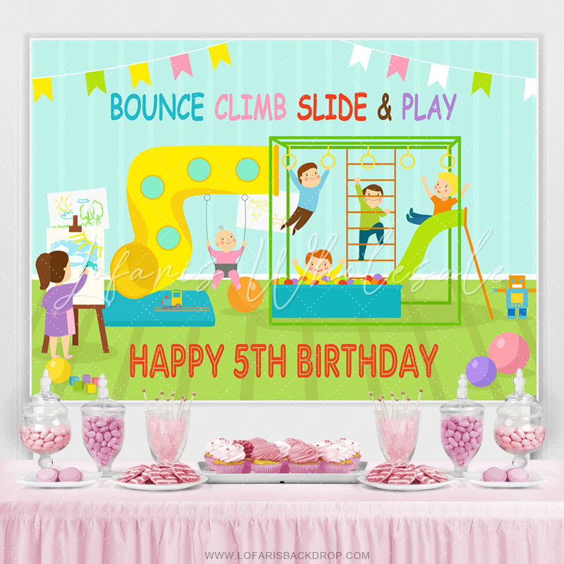Lofaris Bounce Climb Slide And Play Happy 5Th Birthday Backdrop