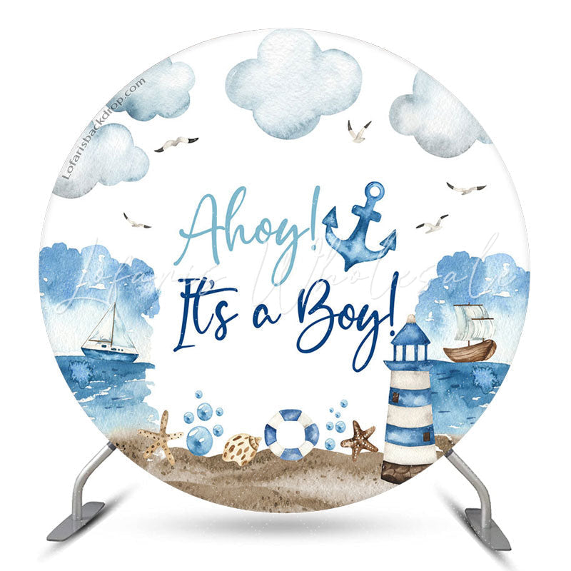Lofaris Boy Blue Marine Beacon Baby Shower Round Backdrop