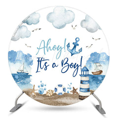 Lofaris Boy Blue Marine Beacon Baby Shower Round Backdrop