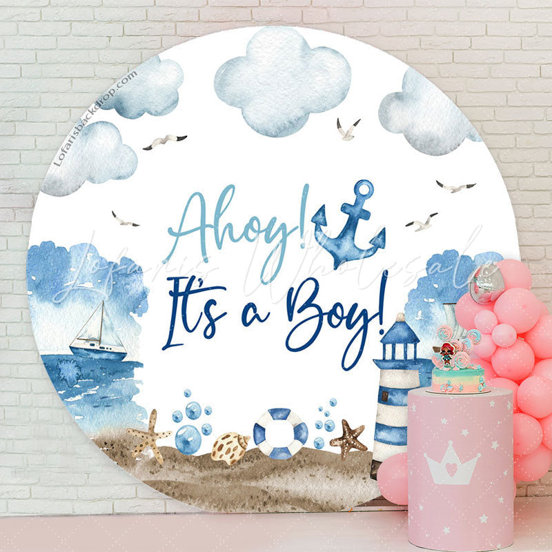 Lofaris Boy Blue Marine Beacon Baby Shower Round Backdrop