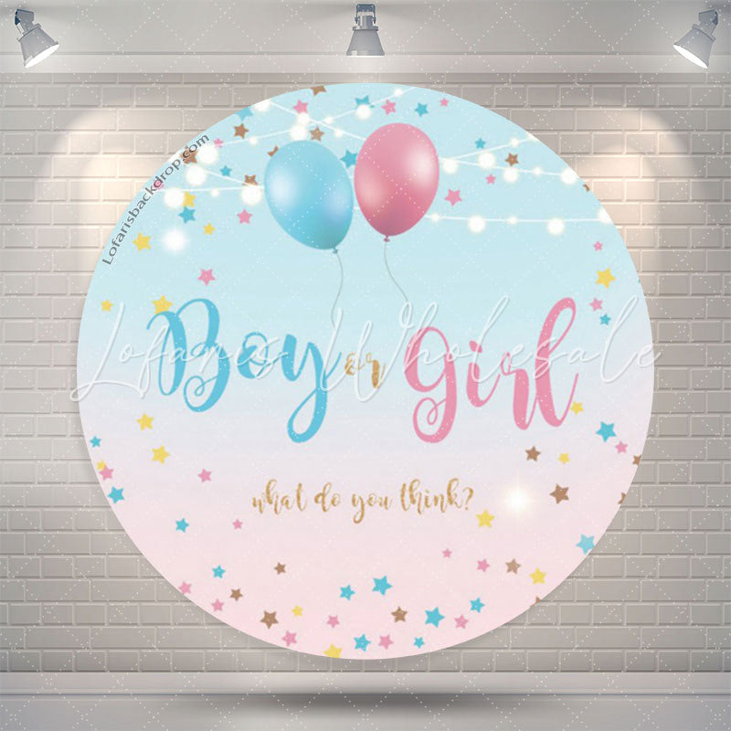 Lofaris Boy Or Girl Balloon Gender Reveal Round Backdrop