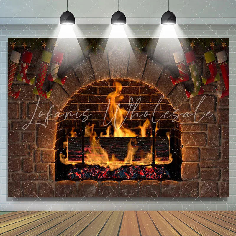 Lofaris Brick wall fire fireplace Christmas stock Backdrop