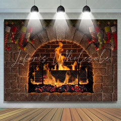 Lofaris Brick wall fire fireplace Christmas stock Backdrop