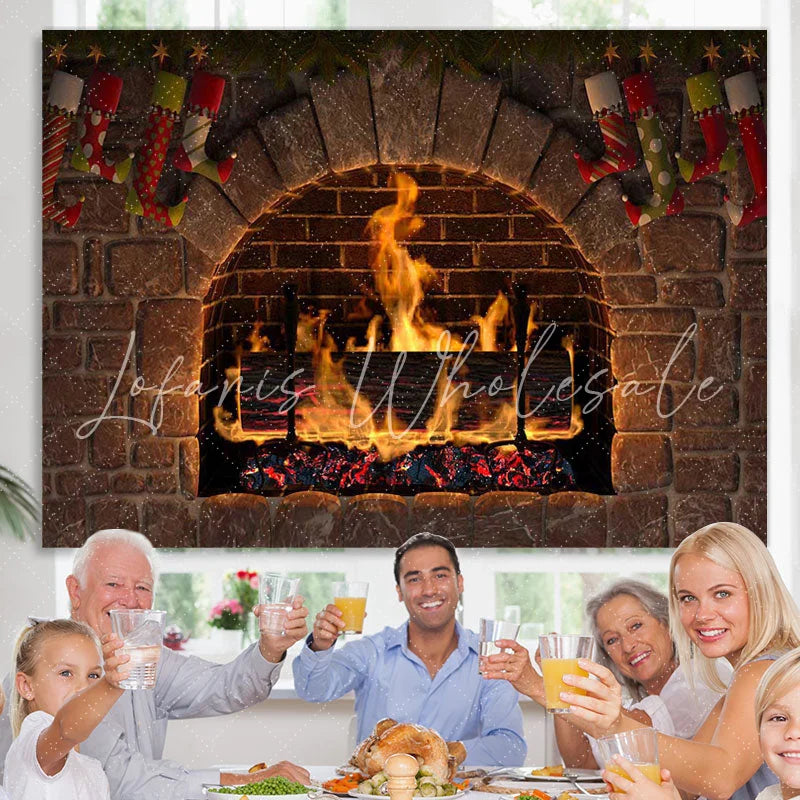 Lofaris Brick wall fire fireplace Christmas stock Backdrop