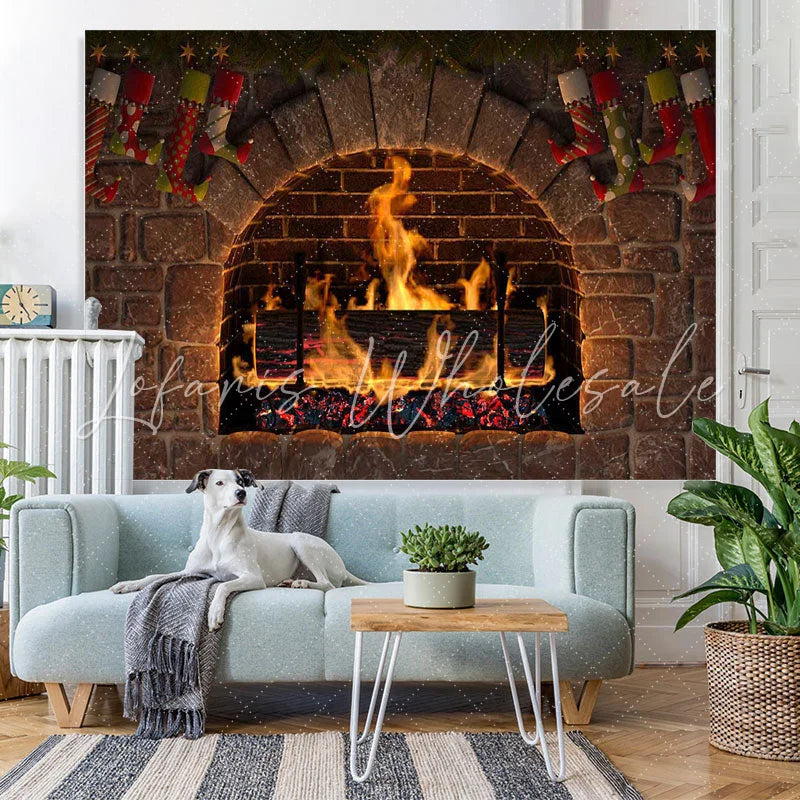 Lofaris Brick wall fire fireplace Christmas stock Backdrop