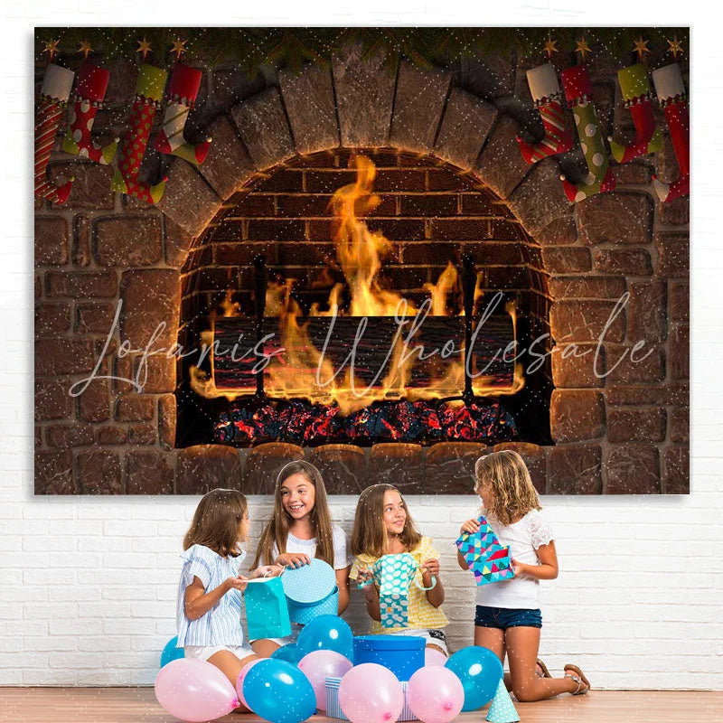 Lofaris Brick wall fire fireplace Christmas stock Backdrop