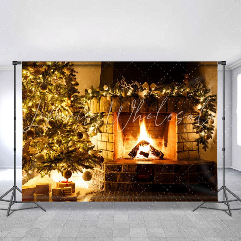 Lofaris Bright Chrismas Tree Gift And Stone Brick Backdrop