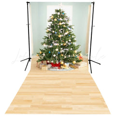 Lofaris Bright Wood Bauble Christmas Tree Photo Backdrop