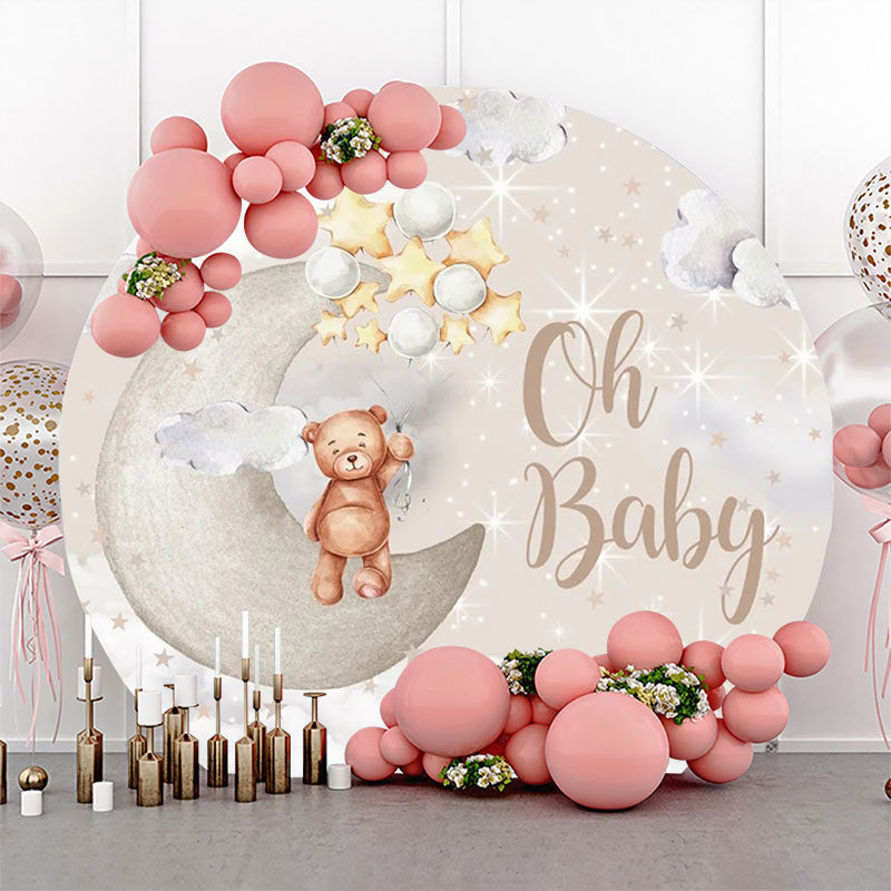 Lofaris Brown Cute Bear Star Moon Round Baby Shower Backdrop