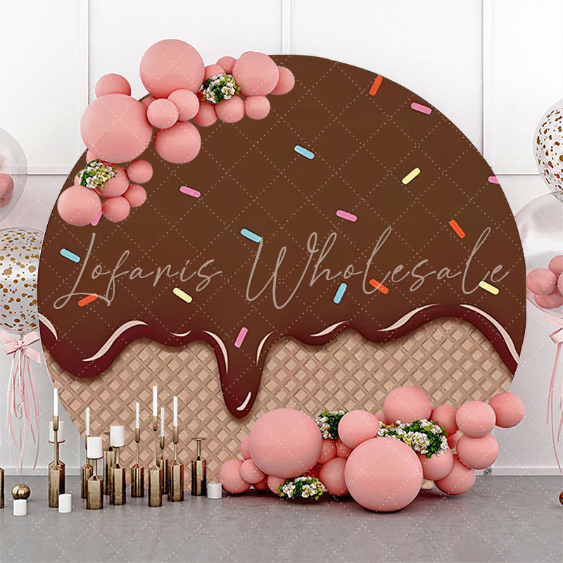 Lofaris Brown Ice Cream Plaid Candy Birthday Round Backdrop