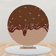 Lofaris Brown Ice Cream Plaid Candy Birthday Round Backdrop