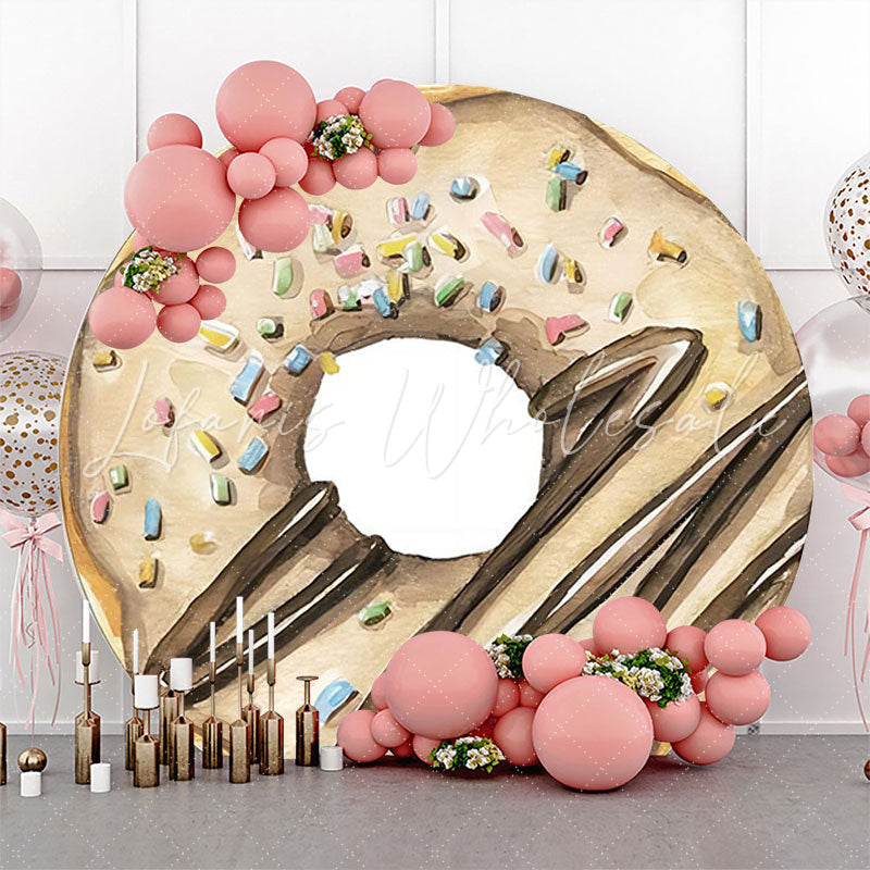 Lofaris Brown Khaki Cream Doughnut Painting Circle Backdrop