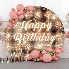 Lofaris Brown Sparkling Sequin Round Happy Birthday Backdrop