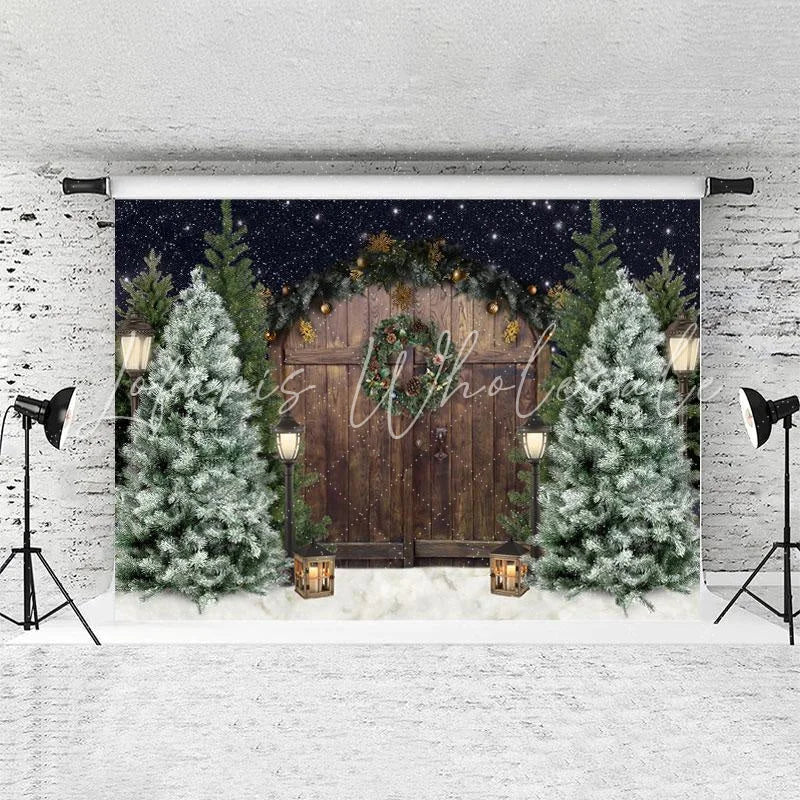Lofaris Brown Wooden Door And Tree Christmas Backdrop For Party