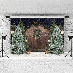 Lofaris Brown Wooden Door And Tree Christmas Backdrop For Party