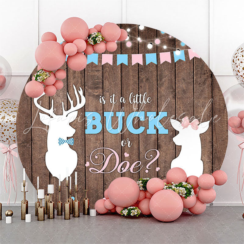 Lofaris Buck Or Doe Wooden Round Gender Reveal Backdrop