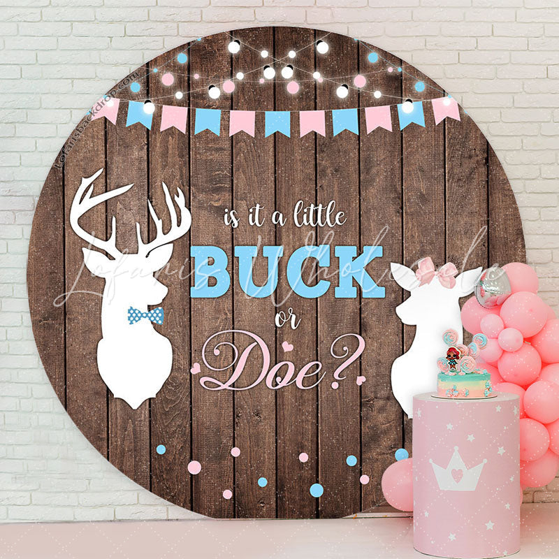 Lofaris Buck Or Doe Wooden Round Gender Reveal Backdrop